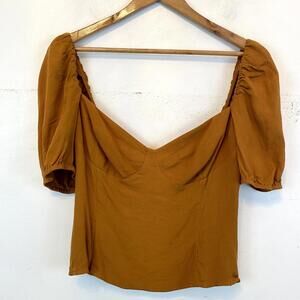 WILFRED Aritzia brown puff sleeve blouse sz XL